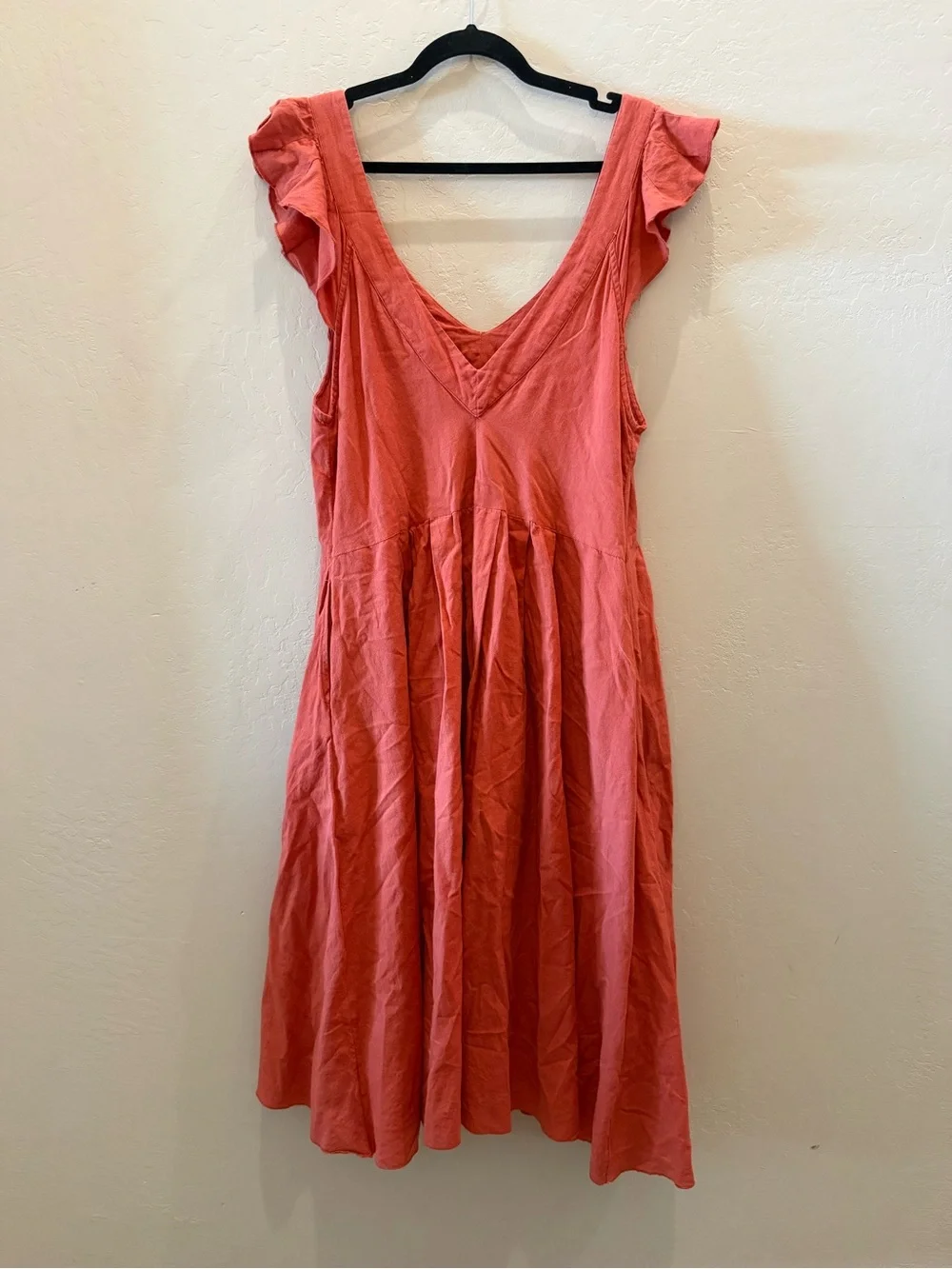 Free People Coral V-Neck Ruffle Sleeve Midi Dress